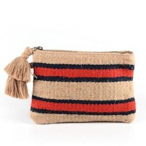 J.JILL Striped Jute Clutch With Tassel